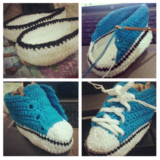 Converse-style booties for a friend's baby boy who will be coming out real soon